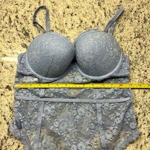 Forever 21 Lace Teddy Bodysuit Large Blue Lace